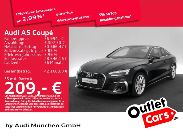 Audi A5 Coupé 45 TFSI Qu. S Tronic S Line Pano/HuD/Matrix/Virtual+/Navi+