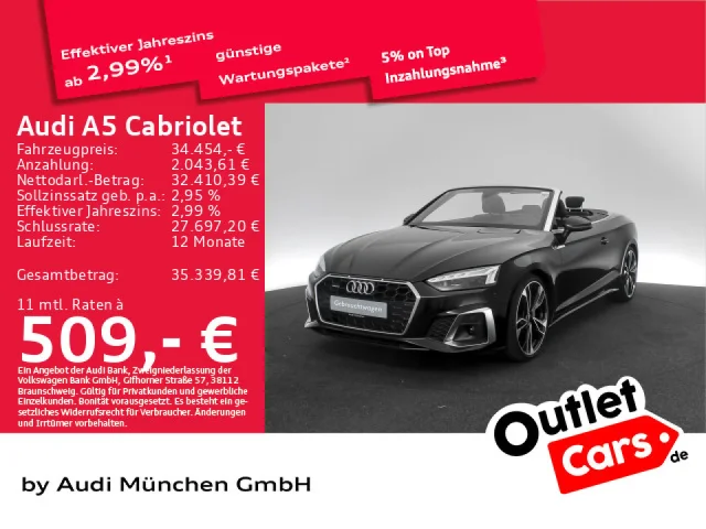 Audi A5 Cabriolet 40 TFSI Qu. S Tronic S Line Matrix/Virtual+/ACC/B&O/Sitzbel./KopfHzg/Kamera