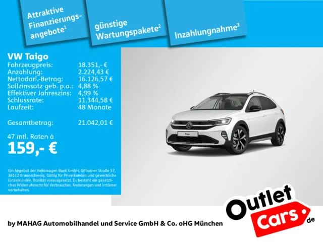 Volkswagen Taigo Style 1.0 TSI AHK IQ.Light Navi ParkPilot RearView App DSG
