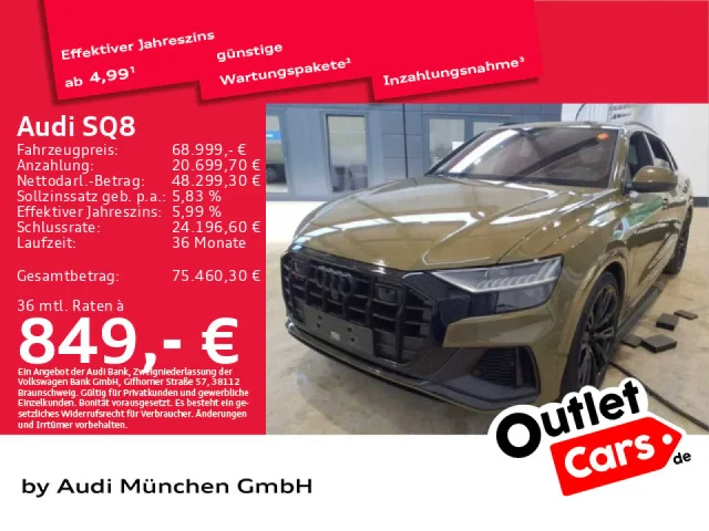 Audi SQ8 TFSI Tiptr. AHK/Pano/S-Sitze/Sitzbel./HD-Matrix/Assistenzp.+/StdHzg/Sportdiff./B&O/HuD